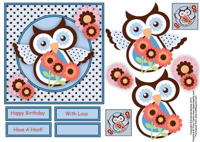 Flower Power Owl 6x6 Square Card Front with Decoupage