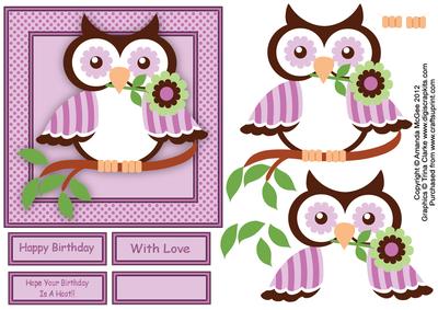 Flower Power Owl 3 6x6 Square Card with Decoupage