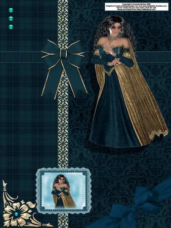 Elegant Lady in Teal and Gold