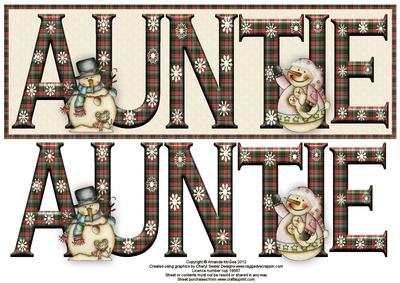 Snowman Fun Auntie Large Dl Word Card