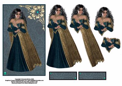 Elegant Lady in Teal and Gold Decoupage
