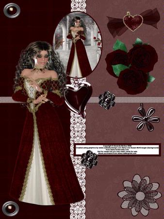 Elegant Lady in Deep Red Kit with Decoupage, Pyramid, Toppers, Ribbons and Emelishments