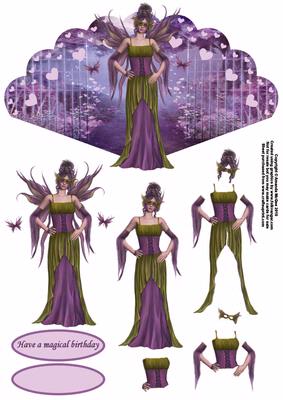 Purple Butterfly Fairy with Fan Background