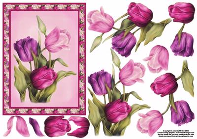 Pink and Lilac Tulips Card Front and Decoupage