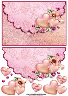 Hearts and Flowers Envelope Card with Decoupage