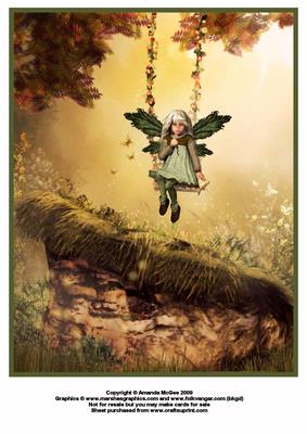 Cute Fairy in Green on Swing A4 Topper