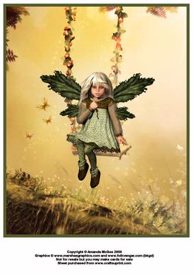 Cute Fairy in Green on Swing 2 A4 Topper