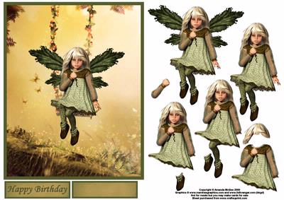 Cute Fairy in Green Decoupage