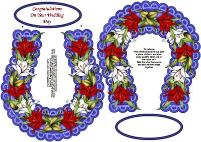 Red White and Blue Lilies Wedding Horseshoe Keepsake