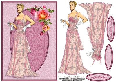 Lady and Roses 2 A5 Card Front with Decoupage