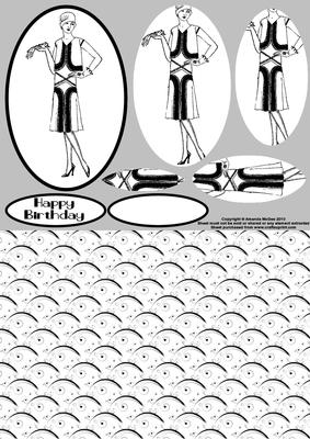 Art Deco Lady in Black and White Pyramid and Backing Paper