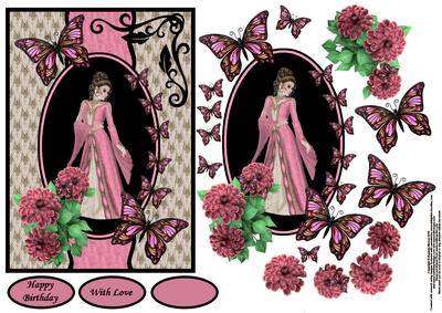 Lady with Butterflies and Flowers