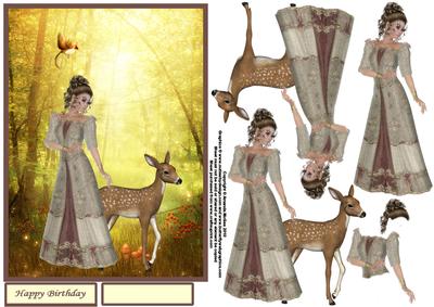 Enchanting Girl with Deer Decoupage