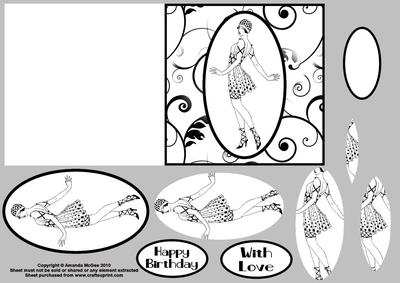 Art Deco Lady in Black and White Quick Card with Pyramage 3