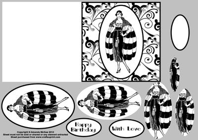 Art Deco Lady in Black and White Quick Card with Pyramage 4