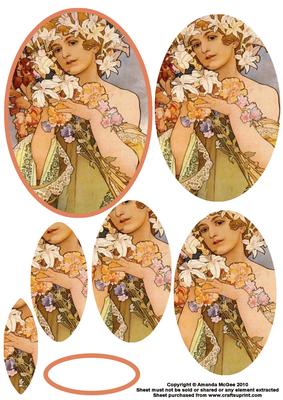 Art Nouveau Lady - Flowers - Oval Pyramage