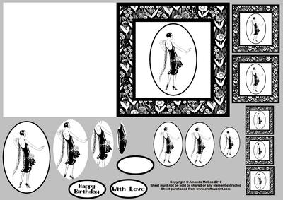 Art Deco Lady in Black and White Quick Card with Pyramage 5