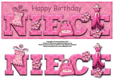 Pretty in Pink Happy Birthday Niece Large Dl Card