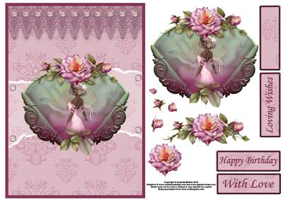 Balerina Fairy with Roses Card Front with Decoupage