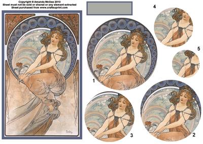 Art Nouveau Lady with Rose Circle Pyramage