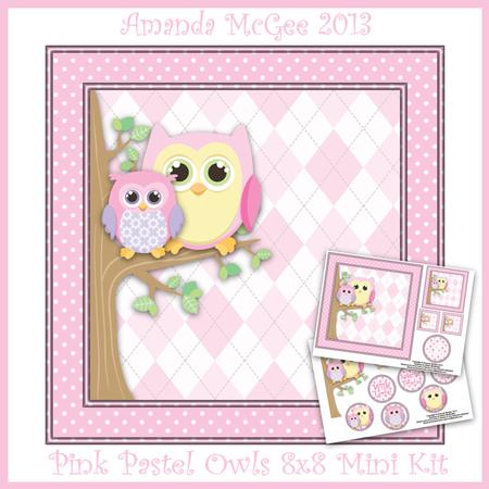 Pastel Owls 8x8 Mini Card Kit