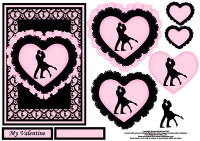 Romantic Couple Silhouette in Pink and Black Card Front