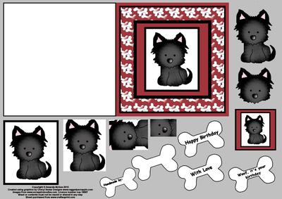 Sooty the Scottie Quick Card with Pyramage and Decoupage