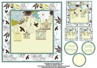 Birdcages and Flowers 8x8 Card Front