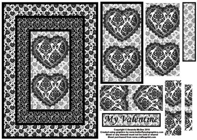 Black Lace Hearts Card Front and Pyramage