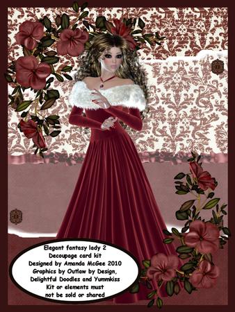 Elegant Fantasy Lady 2 6 Page Card Kit with Decoupage and Elements