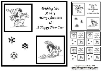 Penguin Fun Black and White 8x8 Square Topper