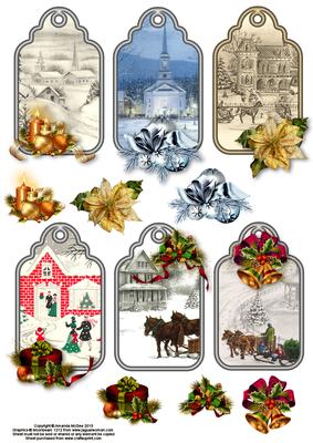 Vintage Christmas Tags Sheet with Decoupage