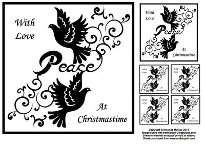 Doves of Peace 8x8 Black and White Square Topper