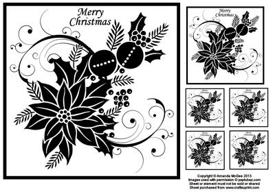Poinsettia Flourish 8x8 Black and White Square Topper