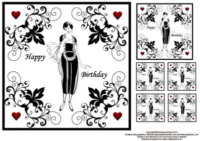 Art Deco Elegance 8x8 Black and White with a Touch of Red