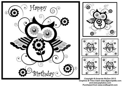 Owl 8x8 Black and White Topper
