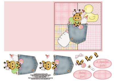 Baby Girl Giraffe Pocket Quick Card with Decoupage
