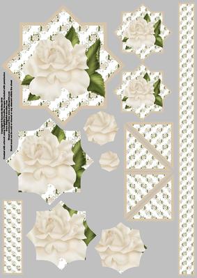 Ivory Rose Star Pyramage with Ribbon, Corners and Greetings Tab
