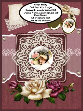 Vintage Beauty Card Front Kit with Decoupage, Papers and Insert - 6 Pages