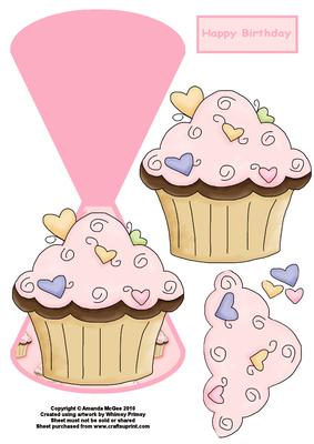 Pink Cupcake Wobble Card with Decoupage