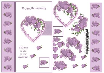 Lilac Hearts Card Front with Decoupage - Anniversary