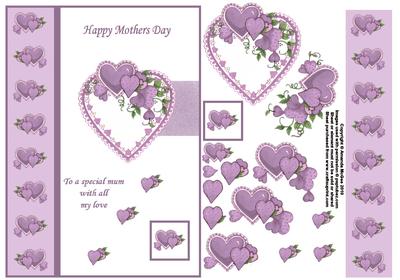 Lilac Hearts Card Front with Decoupage - Mothers Day