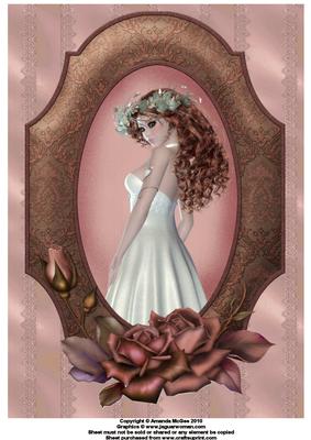 Lady in Damask and Rose Frame A4 Card Sheet