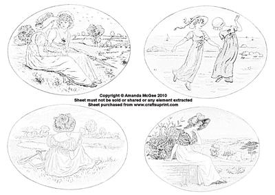 Kate Greenaway Digital Stamps - Whimsical Scenes