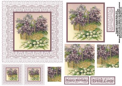 Forget Me Nots in a Lace Frame Square Card Front and Pyramid