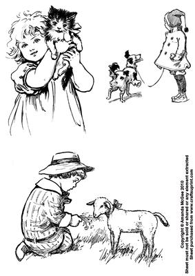 Children with Their Pets Digital Stamps