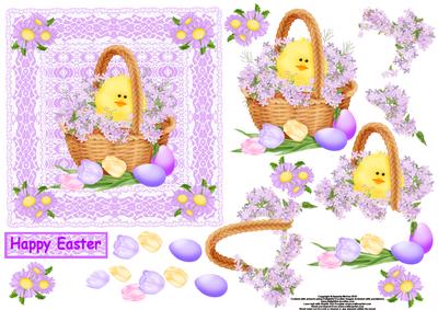 Chick in a Basket in a Lace Frame Step by Step