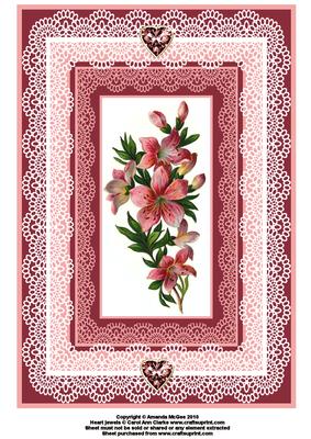Pink Flowers and Lace A4 Card