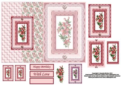 Pink Flowers and Lace Fold Back Card