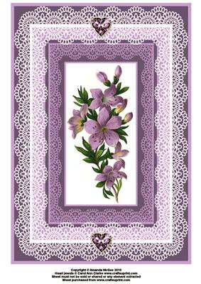 Lilac Flowers and Lace A4 Card Front